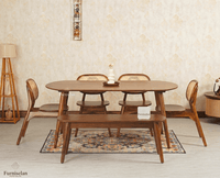 Antilia Wooden Six Seater Dining set with Four Chairs and Bench Furniselan Teak Finish