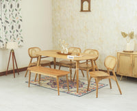 Antilia Wooden Six Seater Dining set with Four Chairs and Bench Furniselan Natural Finish
