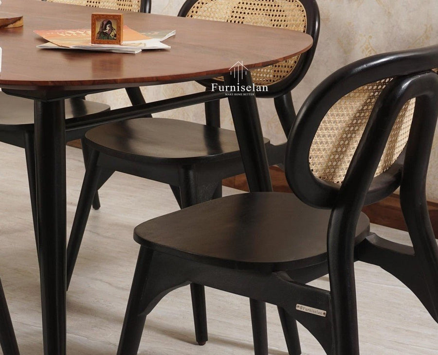 Antilia Wooden Six Seater Dining set with Four Chairs and Bench Furniselan Black Finish