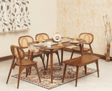 Antilia Wooden Six Seater Dining set with Four Chairs and Bench Furniselan Teak Finish