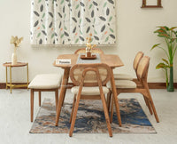 Antilia Wooden Six Seater Dining set with Four Chairs and Bench with Cushion Natural Finish