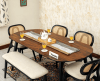 Antilia Wooden Six Seater Dining set with Four Chairs and Bench with Cushion Black Finish