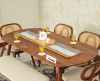 Antilia Wooden Six Seater Dining set with Four Chairs and Bench with Cushion Teak Finish