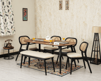 Antilia Wooden Six Seater Dining set with Four Chairs and Bench with Cushion Black Finish