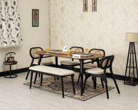 Antilia Wooden Six Seater Dining set with Four Chairs and Bench with Cushion Black Finish