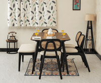 Antilia Wooden Six Seater Dining set with Four Chairs and Bench with Cushion Black Finish