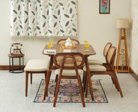 Antilia Wooden Six Seater Dining set with Four Chairs and Bench with Cushion Teak Finish