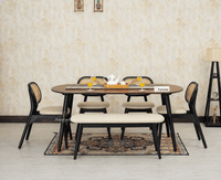 Antilia Wooden Six Seater Dining set with Four Chairs and Bench with Cushion Black Finish