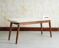 Antilia Wooden Three Seater Dining Bench Cushion Seat Furniselan Teak Finish