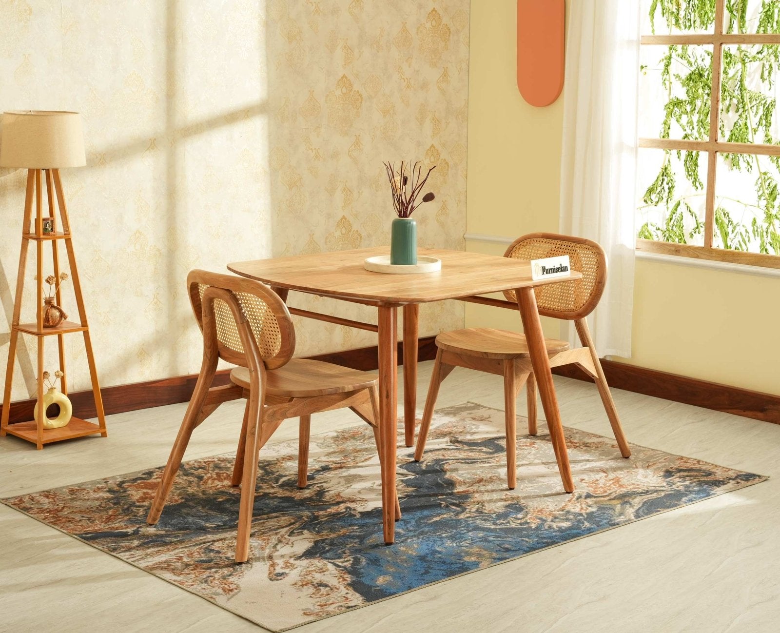 Antilia Wooden Two Seater Dining Set for Home Cafe & Restaurant  Natural Finish