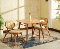 Antilia solid wood two seater dining set for home cafe restaurant with cushions Natural Finish