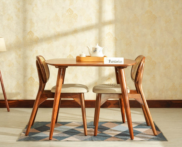 Antilia solid wood two seater dining set for home cafe restaurant with cushions Teak Finish