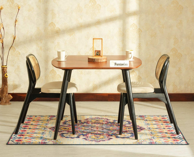 Antilia solid wood two seater dining set for home cafe restaurant with cushions Black Finish
