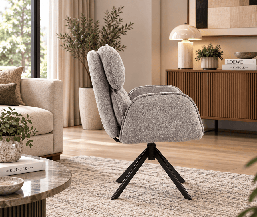 Arden Swivel Fabric Dining Chair with Metal Legs - Grey