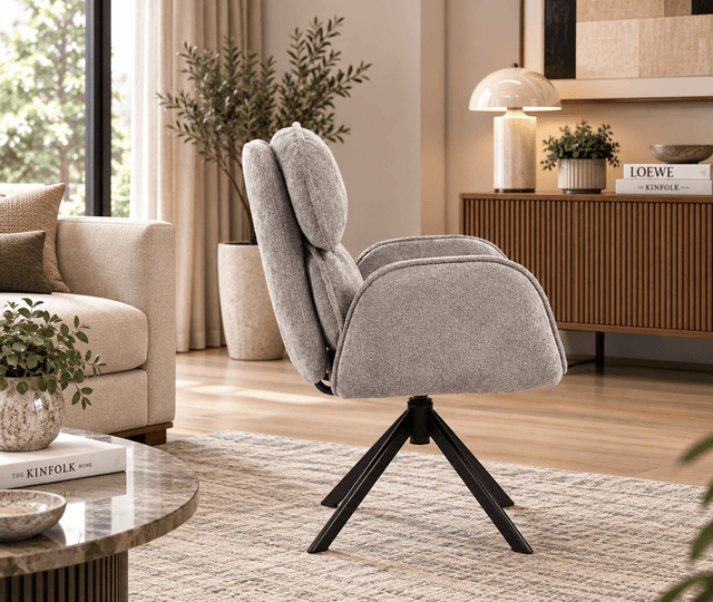 Arden Swivel Fabric Dining Chair with Metal Legs - Grey
