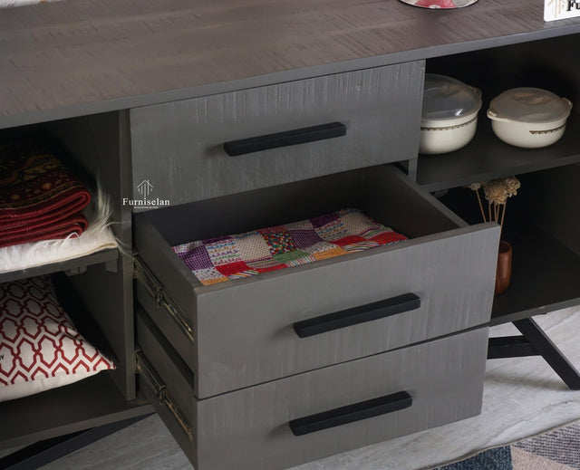 Argentina Solid Wood Three Drawer Two Door Sideboard - Bedside Table - Furniselan - Slate-Grey