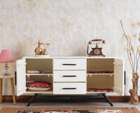Argentina Solid Wood Three Drawer Two Door Sideboard Furniselan - Milky-White