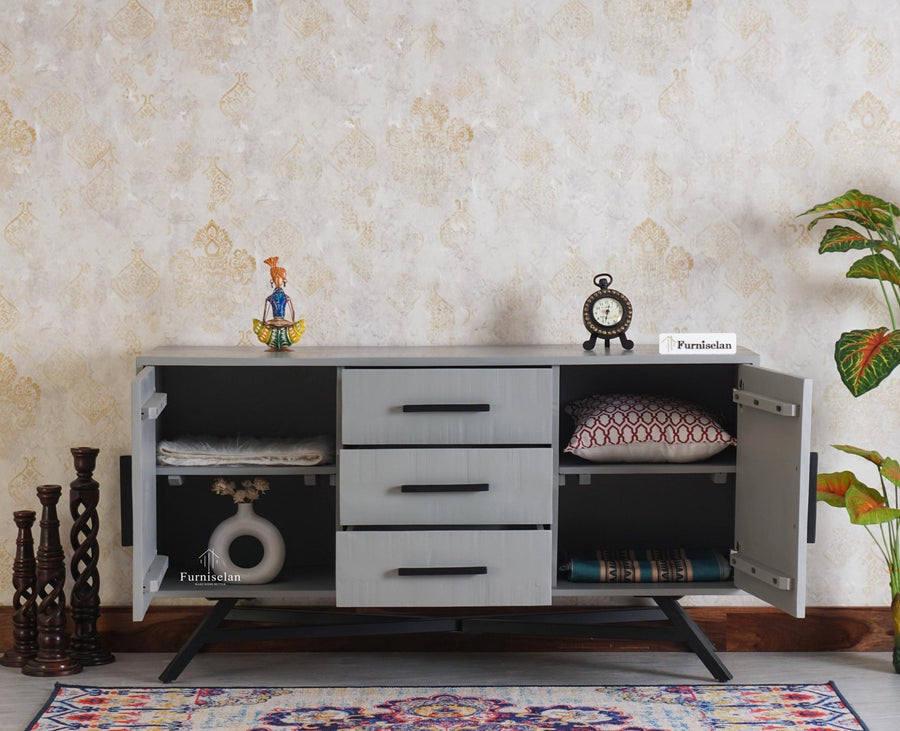 Argentina Solid Wood Three Drawer Two Door Sideboard - Bedside Table - Furniselan Cool-Grey