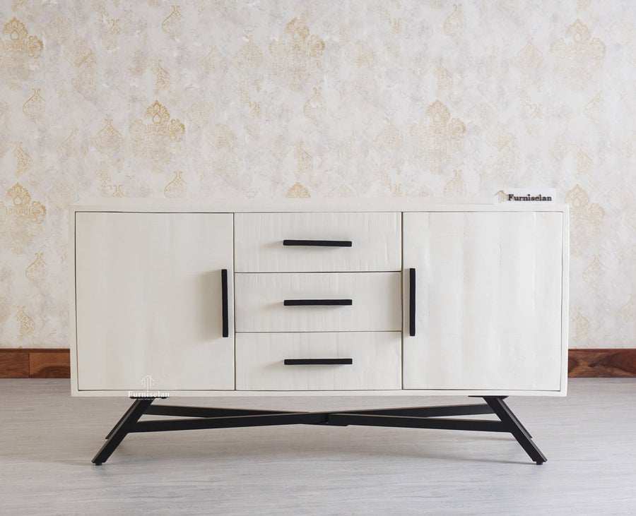 Argentina Solid Wood Three Drawer Two Door Sideboard Furniselan - Frosty White
