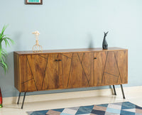 Barcelona Solid Wood Three Doors Sideboard Cabinet teak finish