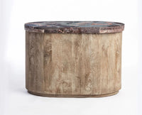 Asher Mango Wood Coffee Table with Red Marble - Natural Brown