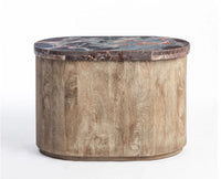 Asher Mango Wood Coffee Table with Red Marble - Natural Brown
