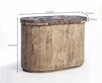Asher Mango Wood Coffee Table with Red Marble - Natural Brown