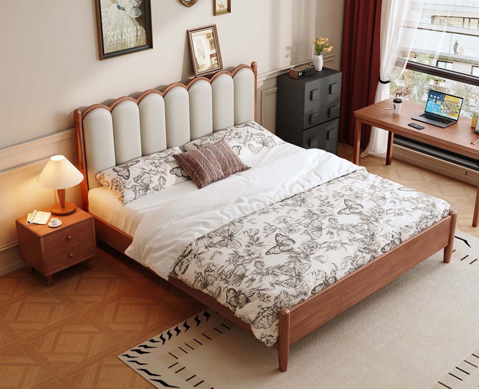 Aspen Wooden King Size Bed upholstered headboard Furniselan