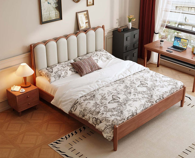 Aspen Wooden King Size Bed upholstered headboard Furniselan
