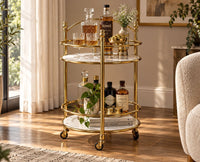 Atlas Stainless Steel Trolley with Marble, Aluminium - White Marble