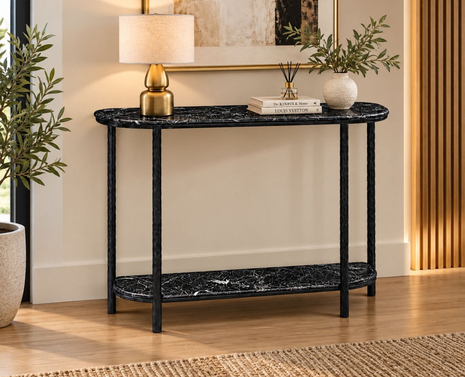 Aurelia 2-Tier Marble Console Table with Metal - Black