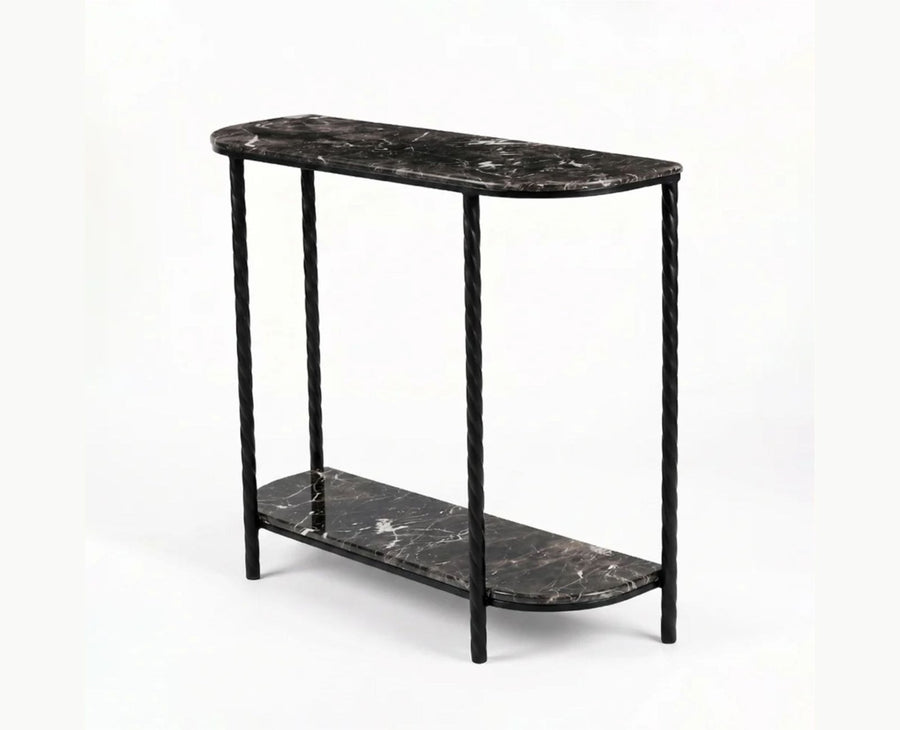 Aurelia 2-Tier Marble Console Table with Metal - Black