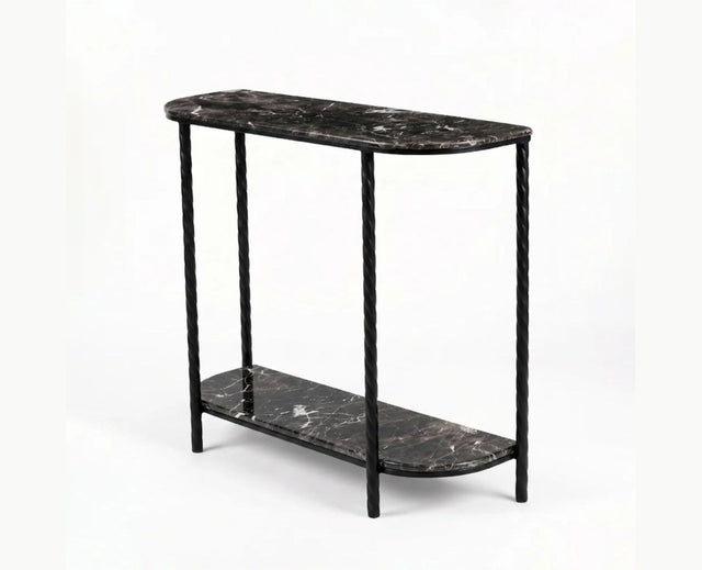 Aurelia 2-Tier Marble Console Table with Metal - Black