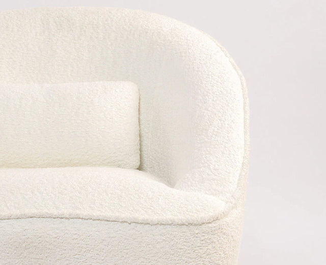 Aurelia Boucle Swivel Chair – Modern Upholstered Dining Chair for Home & Café White