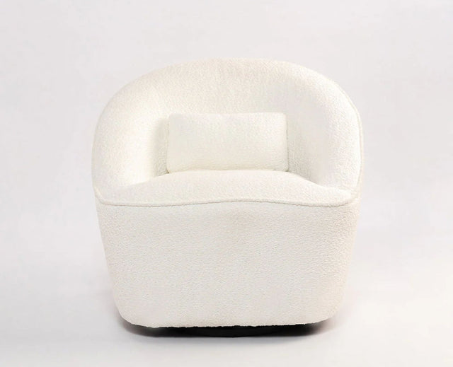Aurelia Boucle Swivel Chair – Modern Upholstered Dining Chair for Home & Café White