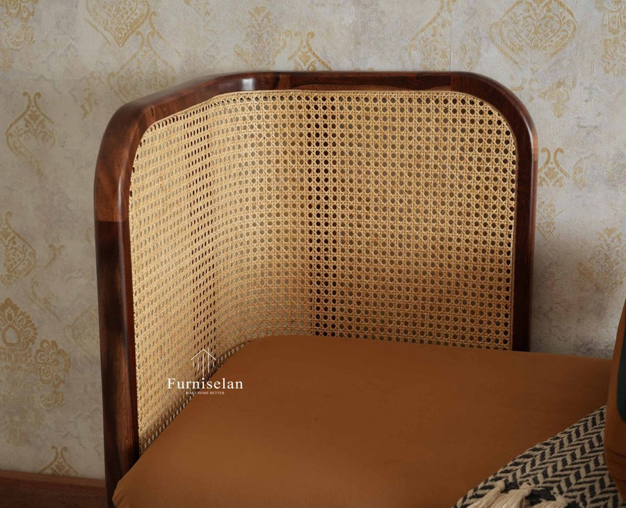 Aurum Sheesham Wood Cane Daybed Three Seater Sofa for Living Room with Cushion Seating Furniselan Brown Finish