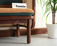 Aurum Sheesham Wood Cane Daybed Three Seater Sofa for Living Room with Cushion Seating Furniselan Brown Finish
