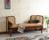 Aurum Sheesham Wood Cane Daybed Three Seater Sofa for Living Room with Cushion Seating Furniselan Brown Finish
