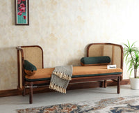 Aurum Sheesham Wood Cane Daybed Three Seater Sofa for Living Room with Cushion Seating Furniselan Brown Finish