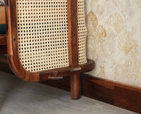 Aurum Sheesham Wood Cane Daybed Three Seater Sofa for Living Room with Cushion Seating Furniselan Brown Finish