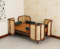 Aurum Sheesham Wood Cane Five Seater Sofa Set for Living Room with Cushion Seating 3+2 Furniselan Brown Finish