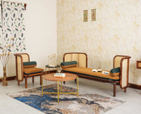 Aurum Sheesham Wood Cane Four Seater Sofa Set for Living Room with Cushion Seating 3+1 Furniselan Brown Finish