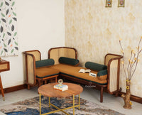 Aurum Sheesham Wood Cane Four Seater Sofa Set for Living Room with Cushion Seating 3+1 Furniselan Brown Finish