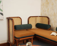 Aurum Sheesham Wood Cane Four Seater Sofa Set for Living Room with Cushion Seating 3+1 Furniselan Brown Finish