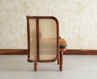 Aurum Sheesham Wood Cane One Seater Sofa for Living Room with Cushion Seating Furniselan Brown Finish