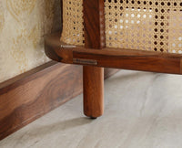 Aurum Sheesham Wood Cane One Seater Sofa for Living Room with Cushion Seating Furniselan Brown Finish
