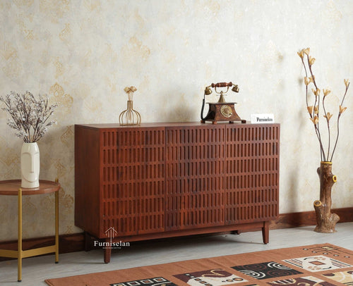 Austria Premium Edition Wooden Sideboard Cabinet-Three Door Furniselan Brown Finish