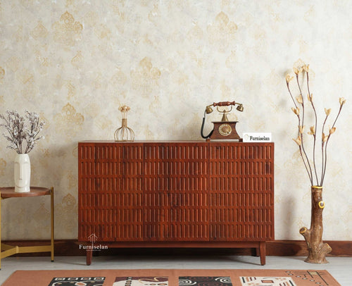 Austria Premium Edition Wooden Sideboard Cabinet-Three Door Furniselan Brown Finish