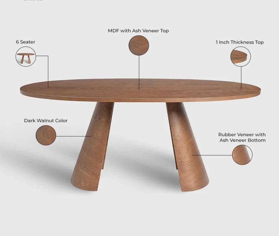 Averon 6 Seater Dining Table Dark Walnut