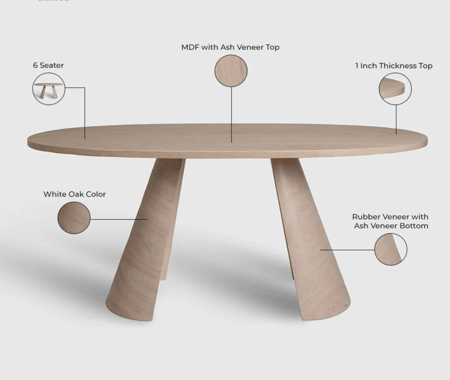 Averon 6 Seater Dining Table Dark Walnut White Oak